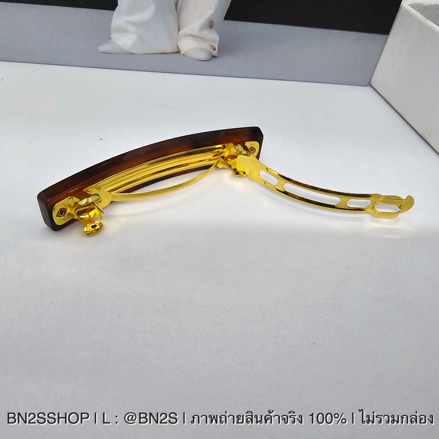 Celine Triomphe Hair Clip In Dark Havana Acetate-Brass And Steel With Gold Finish