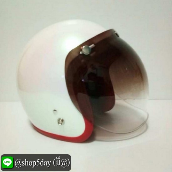 ALTRAX หมวกกันน็อควินเทจ ราคาถูก รุ่น LAZOR สีขาวมุกประกาย นวมแดง คิ้วแดง ถอดซักได้ พร้อมแว่นBUBBLE สีทูโทน