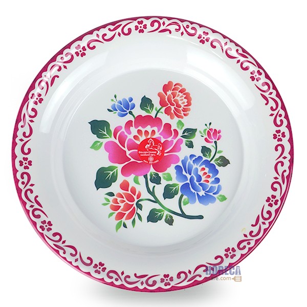 Round melamine tray 9.75", red pattern, Golden Horse brand