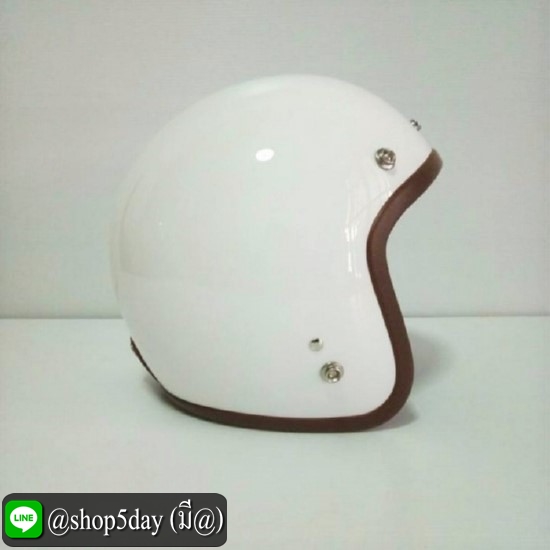 AVEX หมวกกันน็อควินเทจคลาสสิค ราคาถูก รุ่น LB สีขาวเงา คิ้วน้ำตาล ผ้าน้ำตาล