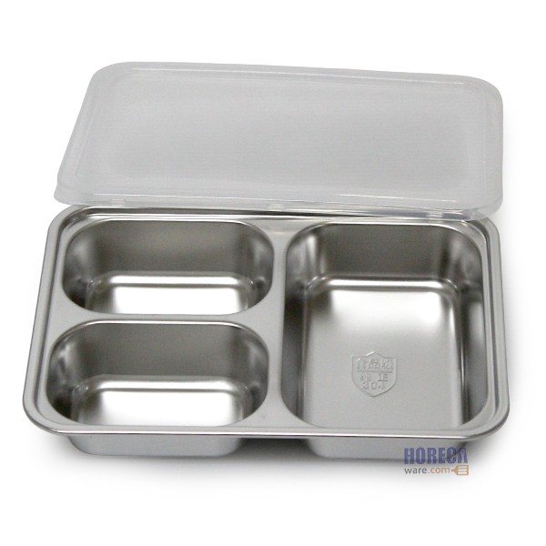 ถาดหลุมเหลี่ยม 3 ช่อง ฝาพลาสติก 17x24x3.5ซม. โฟโฟ้ [ff-sb-1503]