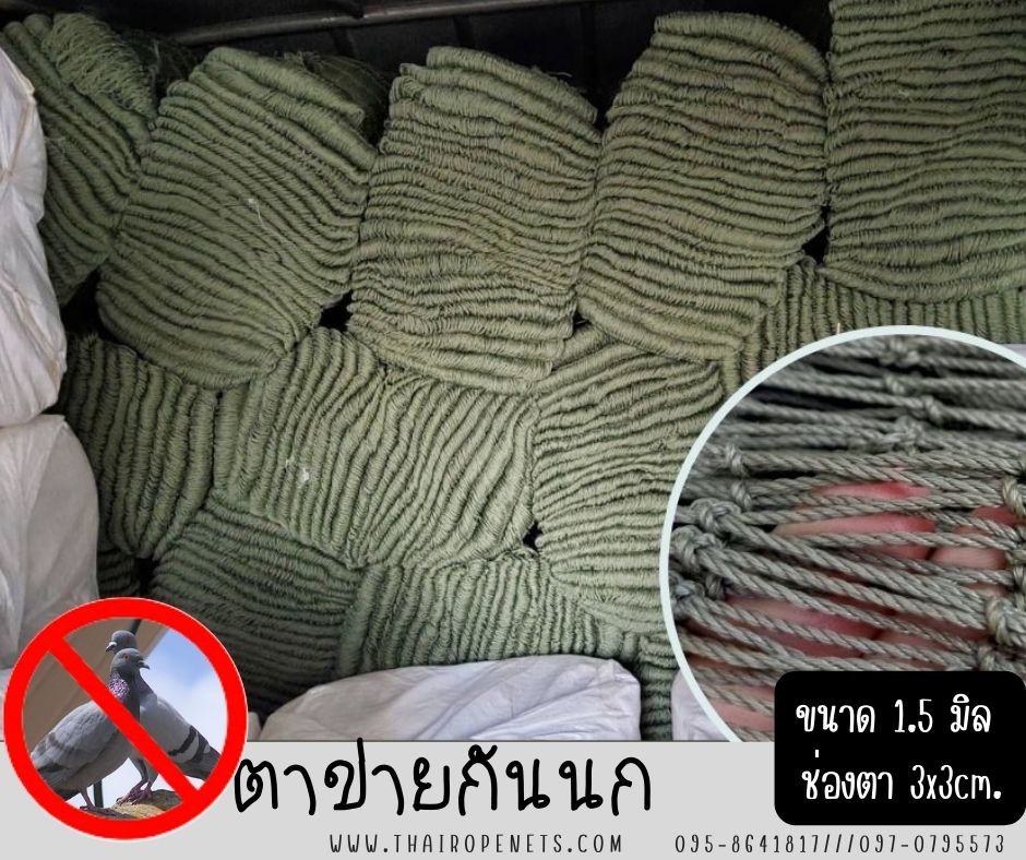 ตาข่ายกันนก bird netting กันงู สีเขียวขี้ม้า เกรดA + UV Protection เชือกหนา 1.5 มิล ช่องตา 3x3 cm. พร้อมส่ง