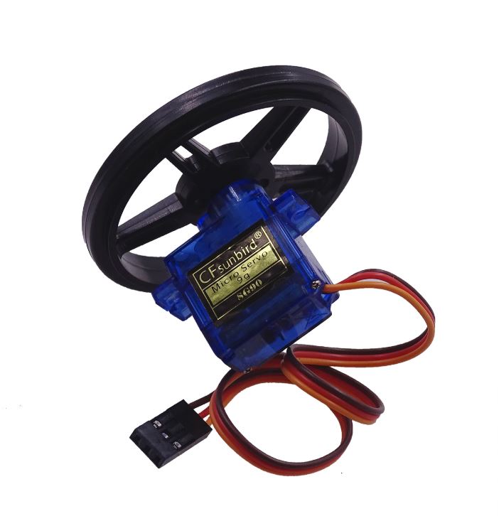 เซอร์โวมอเตอร์ พร้อมล้อรถ SG90 Micro Servo 1.8kg/cm (หมุนได้ต่อเนื่อง สั่งหมุนซ้าย, ขวา, หยุด, ปรับความเร็วได้) 4.8V - 6V 360 Degree Continuous Rotation Servo With Servo Wheel DIY Kit
