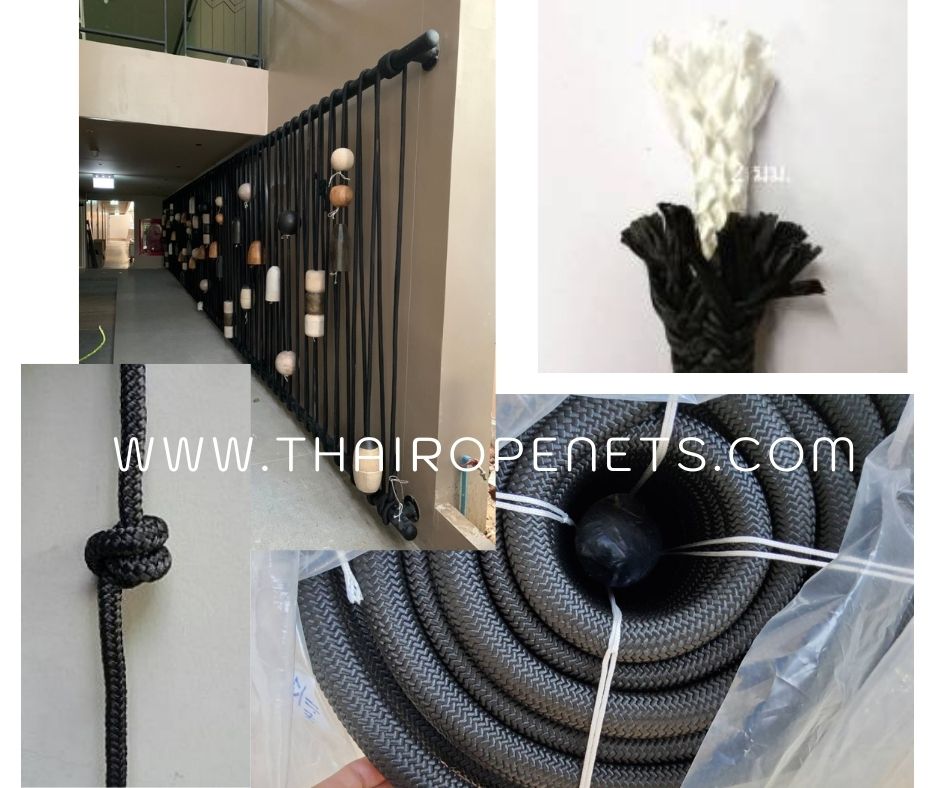 Size 24mm. เชือกใยเหนียว เชือกโพลีเอสเตอร์ ลายถักเปีย สีดำ