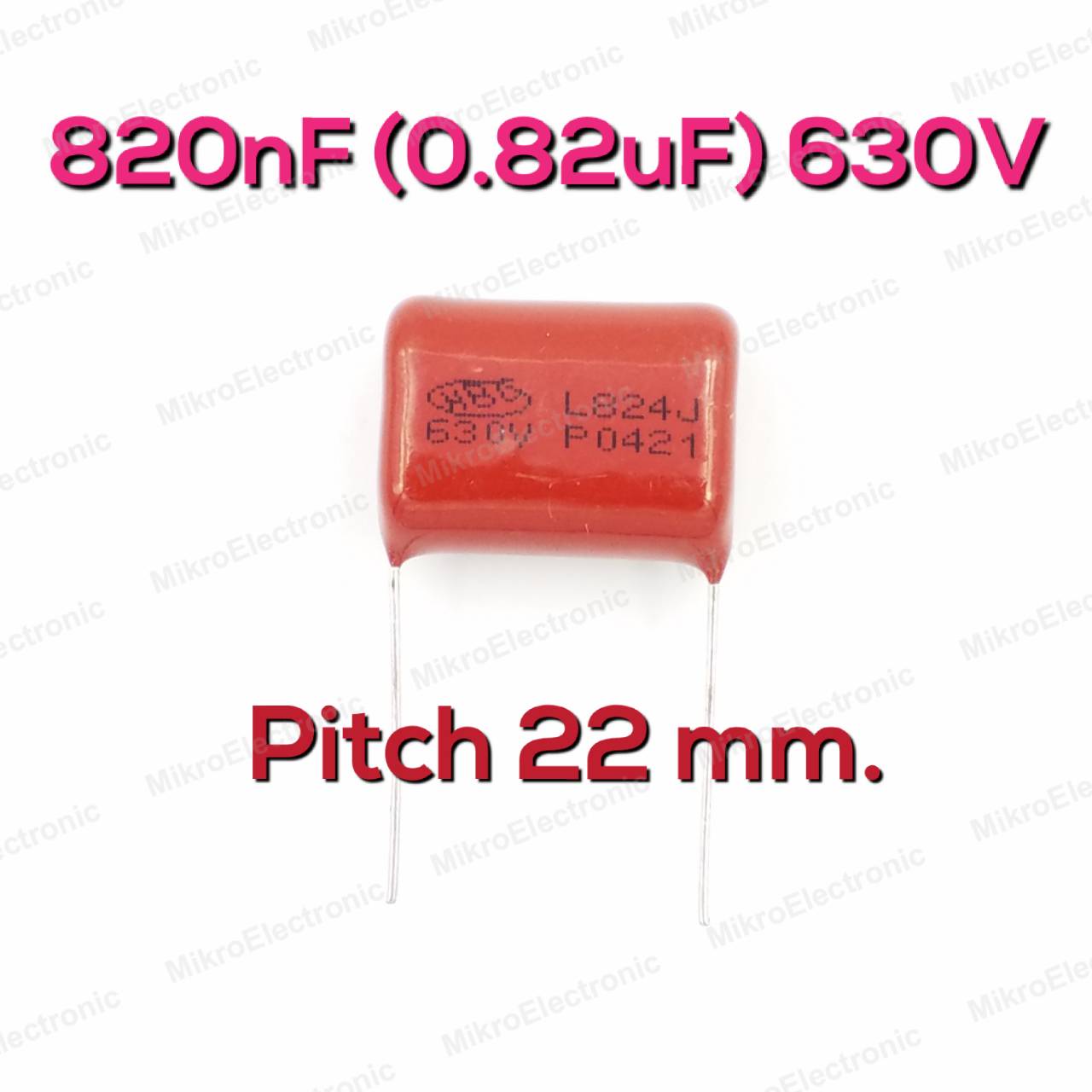 820nF(0.82uF) 630V ±5% Pitch 22mm Metallized Polyester Film Cap ตัวเก็บประจุ คาปาซิเตอร์ แบบฟิล์มโลหะ