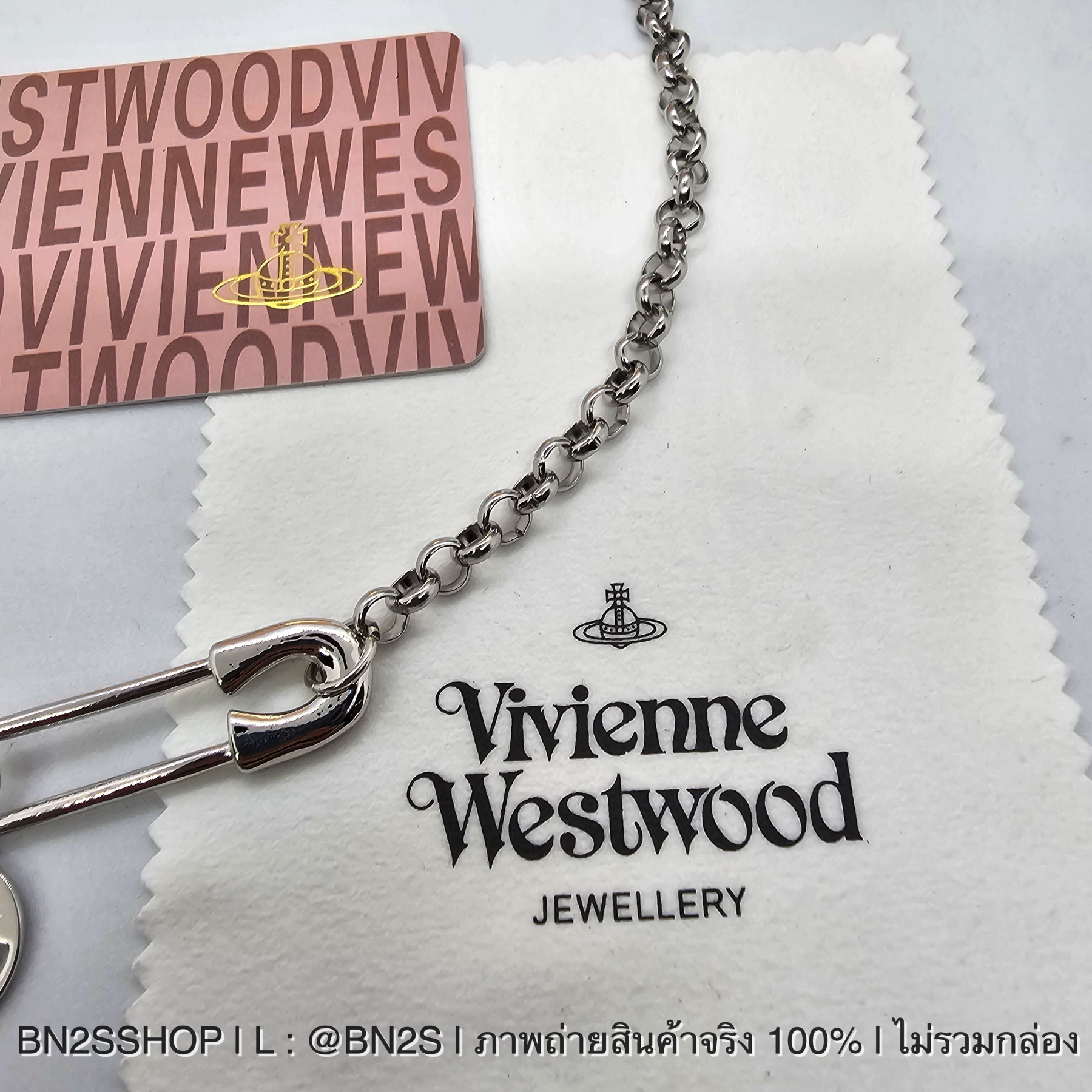 Vivienne Westwood MAN. IMOGENE NECKLACE สร้อยคอผู้ชาย วิเวียน จี้เข็มกลัด อะไหล่เงิน งานปั๊มโลโก้ สายโซ่ งานระดับไฮเอน