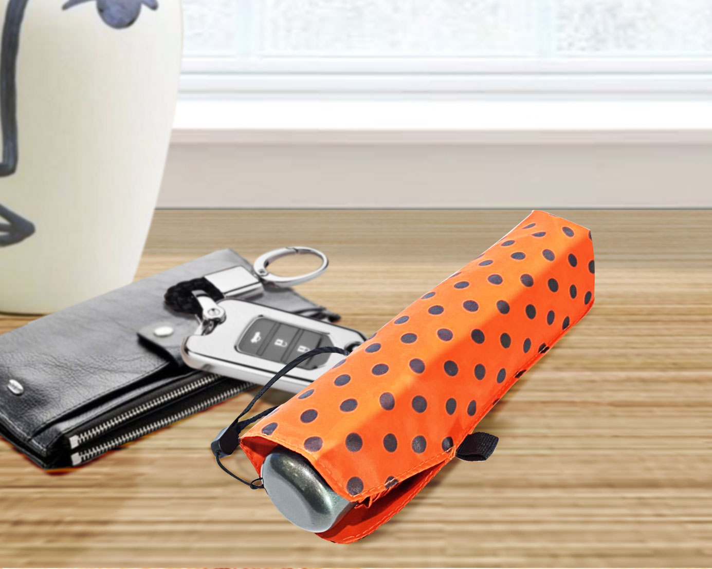 Leo ร่มพับน้ำหนักเบาพิเศษ 5 ตอน ลายจุด พกง่าย ใส่กระเป๋าถือได้ ผ้าเคลือบยูวีกันแดด