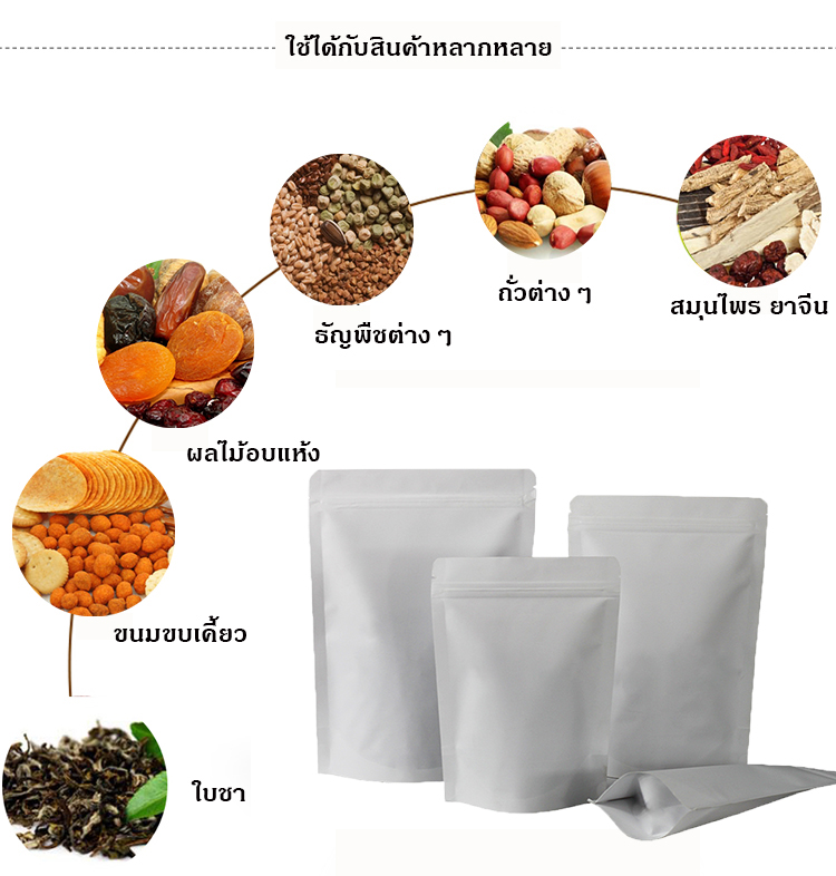 ถุงคราฟท์ทึบ ก้นตั้ง แบบมีซิปล็อค ในฟอยด์ สีขาว