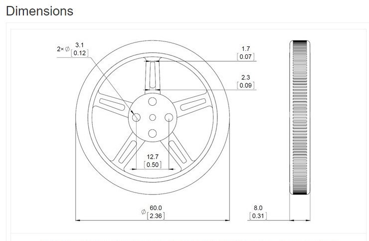 ล้อรถ ขอบยาง 5908-25T สำหรับ servo MG995 / MG996 silicone tire compatible robot smart car 360 degrees