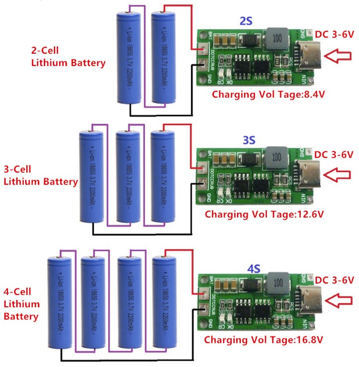 4S Type-C to 16.8V 2A Charger 18650 Multi Cell Lithium Battery Step-up Boost Lipo Polymer Lithium-ion