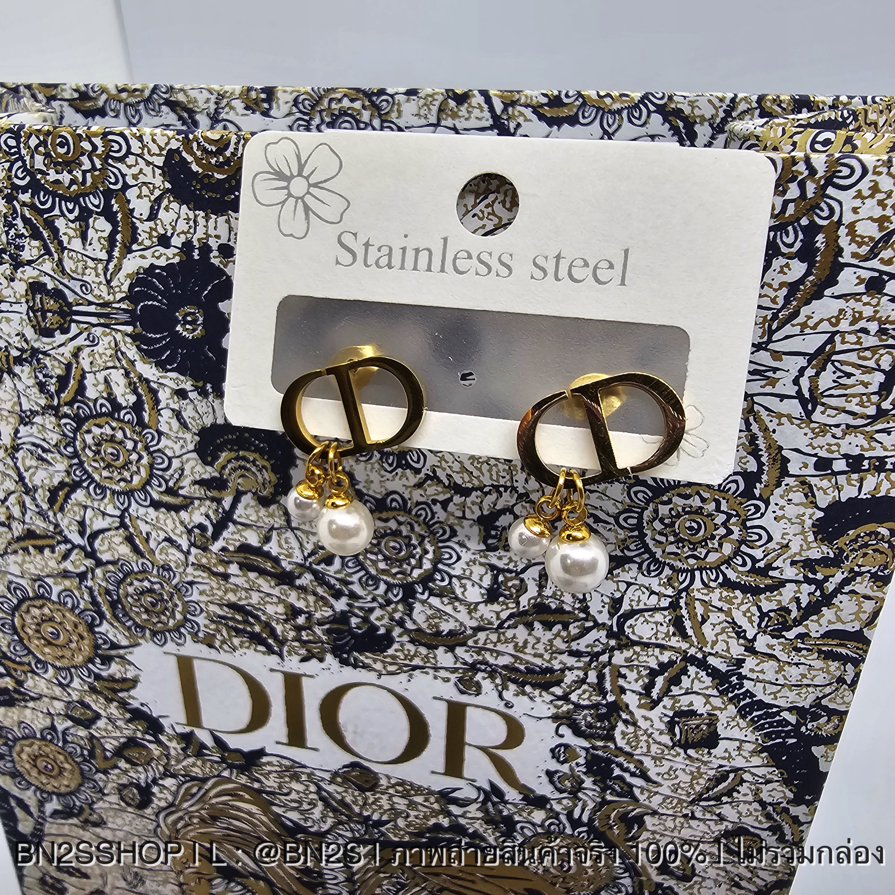 Dior CD Earrings ต่างหูดิออ ห้อยจี้ไข่มุก อะไหล่ทอง งานสวยไม่ลอก ไม่ดำ