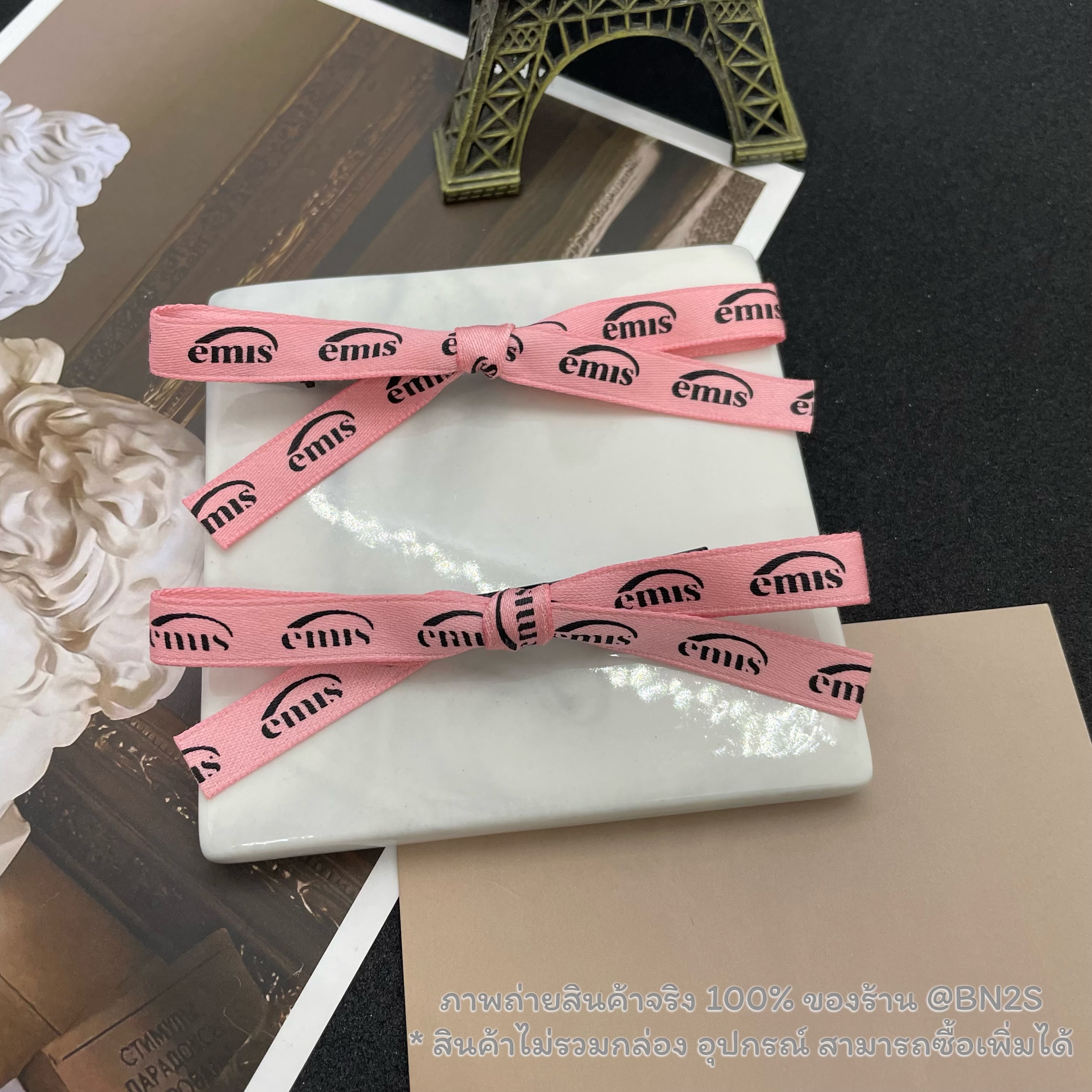 สีชมพู | EMIS NEW LOGO RIBBON HAIR CLIP ที่หนีบผม ริบบิ้น โลโก้ใหม่ EMIS เกาหลี