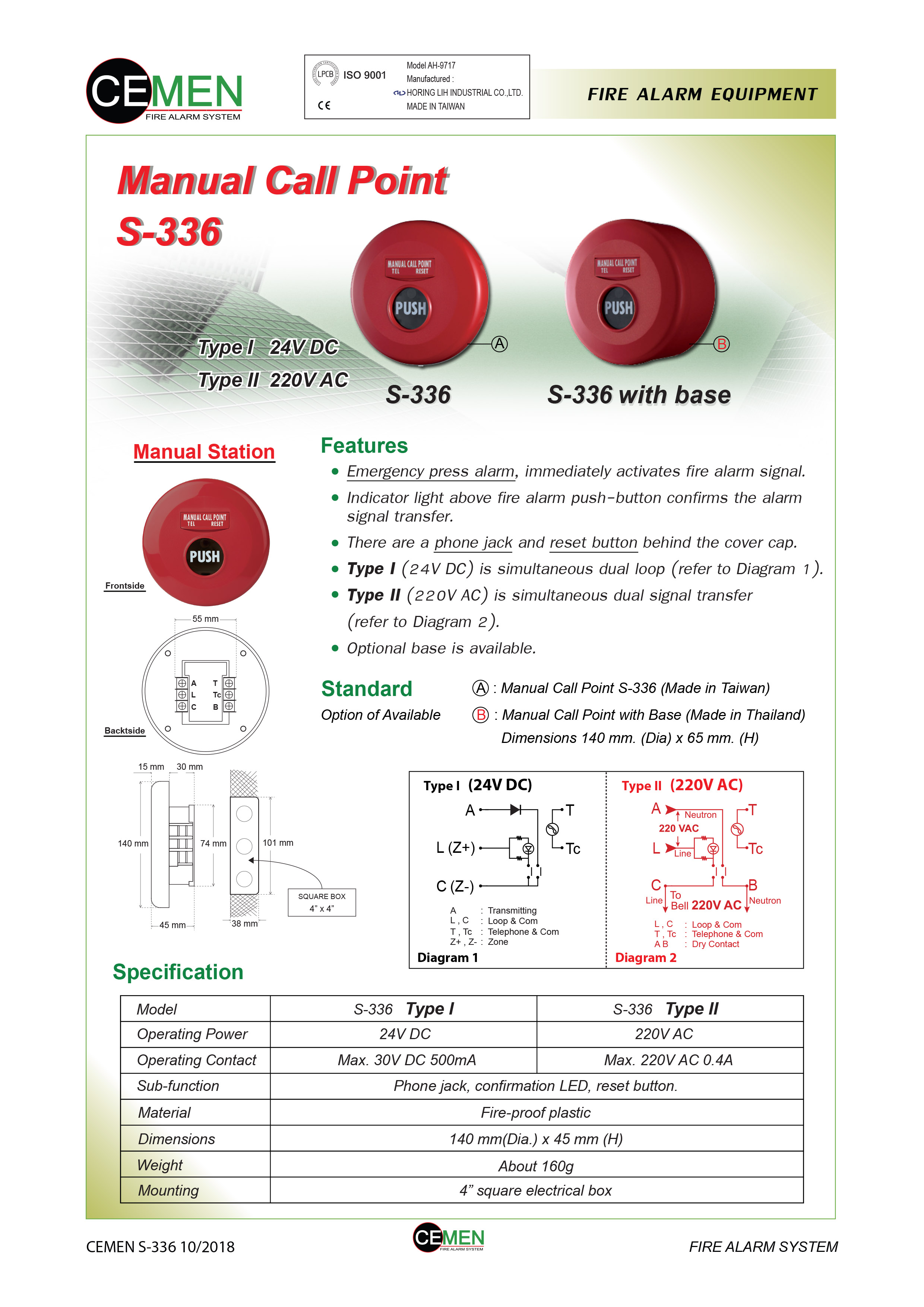 Manual Station - อุปกรณ์แจ้งเหตุด้วยมือ รุ่น S336