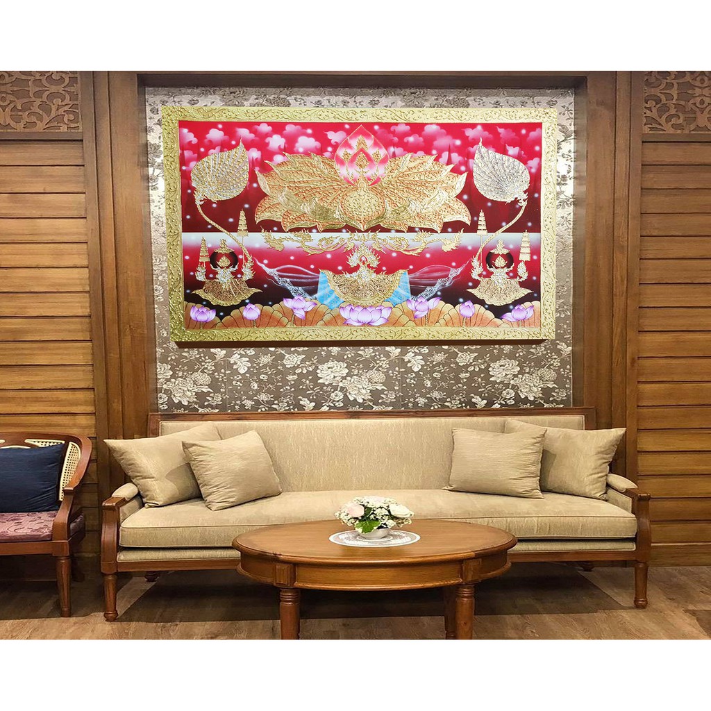 ภาพดอกบัว ภาพวาดติดผนัง รูปภาพติดผนัง รูปภาพเสริมมงคล รับทรัพย์ รูปติดห้องรับแขก ภาพติดผนังห้อง ใช้ตกแต่งผนังห้อง G0011