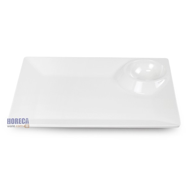 จานเปลสี่เหลี่ยมมีช่องน้ำจิ้ม 10x13" ตราเอสบี