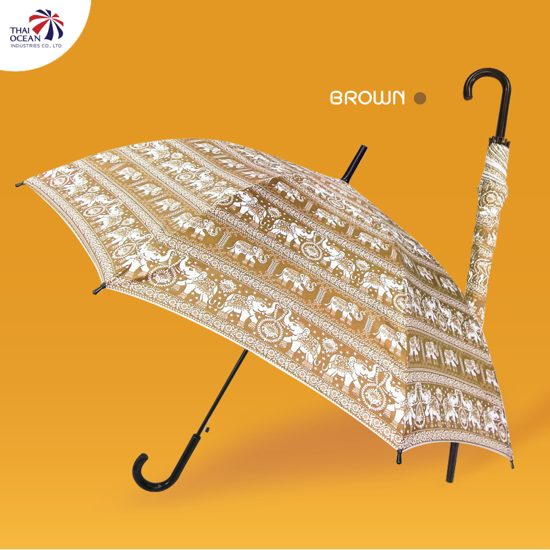 Leo ร่มยาวออโต้เปิด 21 นิ้ว ลายช้าง ผ้าเคลือบยูวีกันแดดและฝน