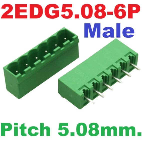 2EDG5.08-6P Plug-in Terminal Block 6 pin Sealed straight pin socket Male 300V 15A Pitch 5.08mm Wire Range 28-12AWG ตัวผู้