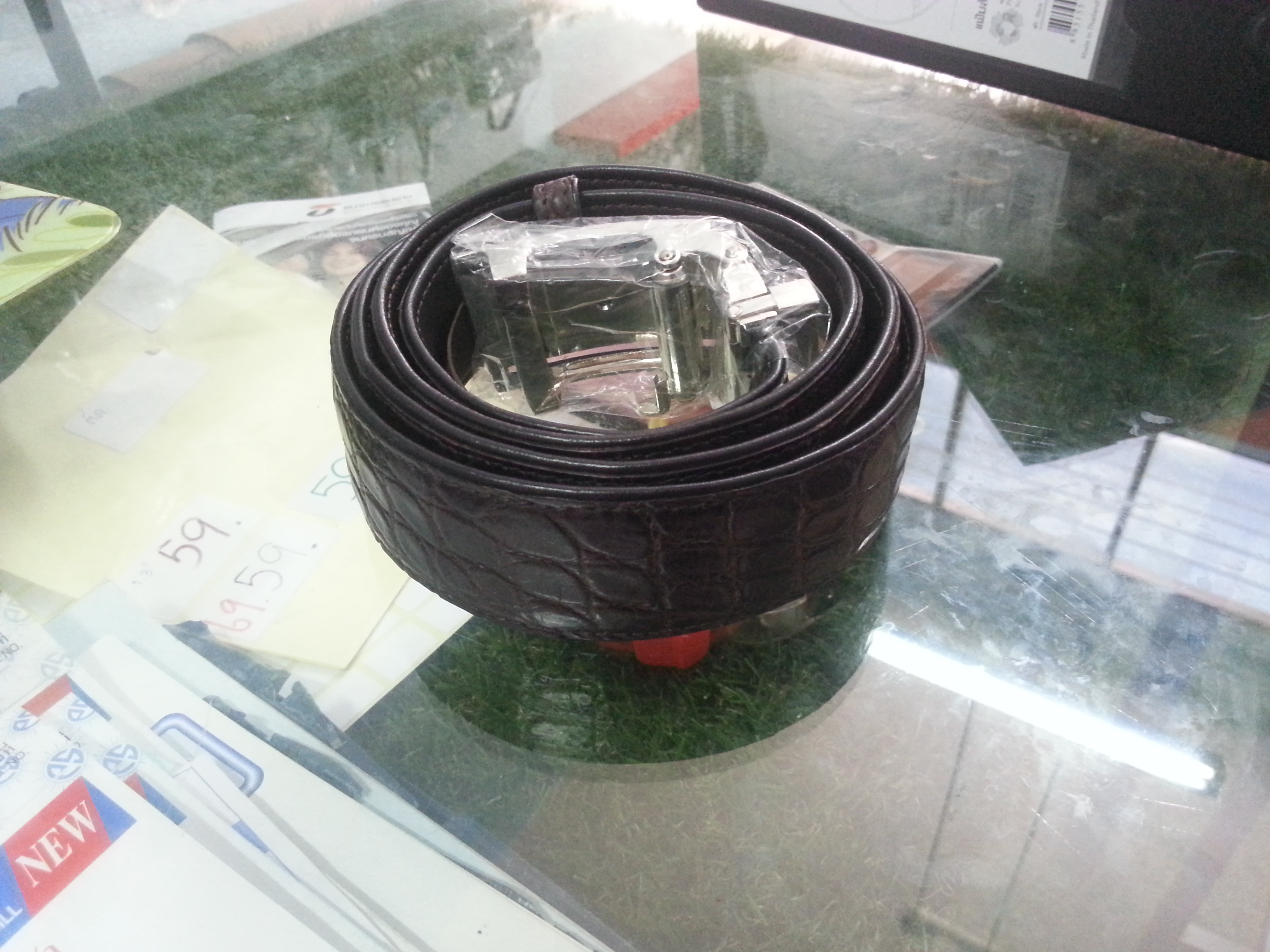 เข็มขัดหนังจระเข้แท้สีดำ ส่วนท้อง