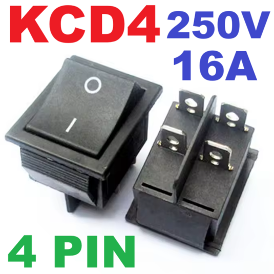 สวิทช์ 2 ทาง 4 ขา 16A 250V (20A 125VAC) 25X31mm 4 Pin 2 Position ON-OFF DPST Snap in Black Big Boat Rocker Switch KCD4-201-4P สวิตช์