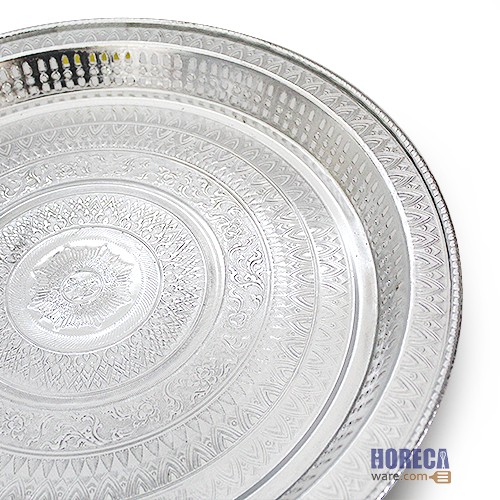 Thai pattern Khanto tray, silver, 42 cm, seal