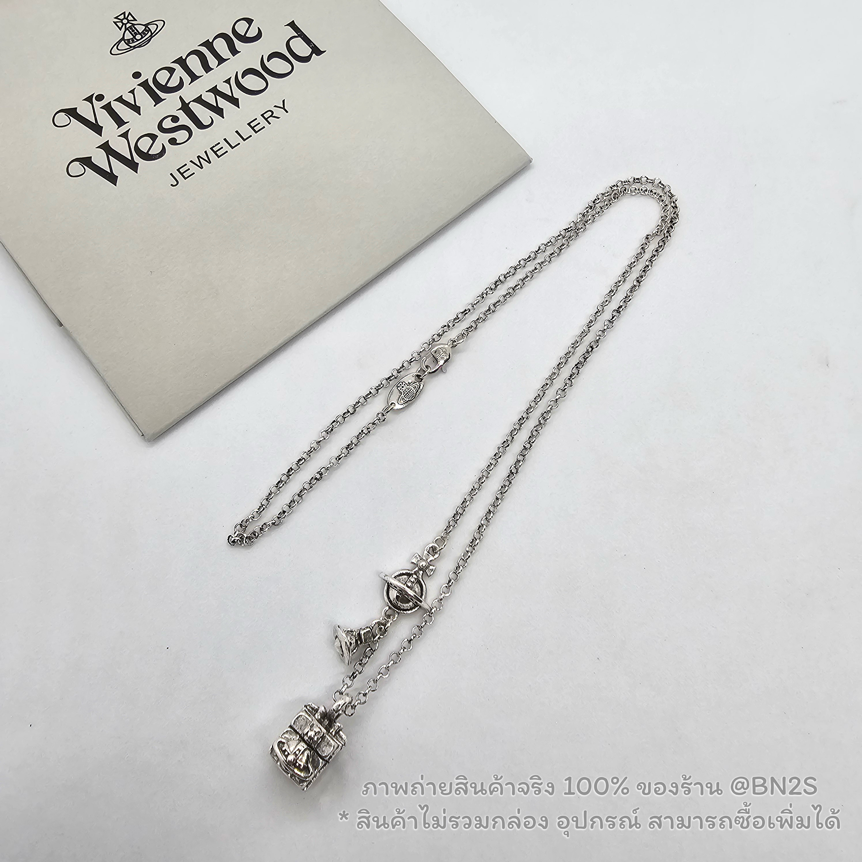 สร้อยคอผู้ชาย วิเวียน Vivienne Westwood จี้ทรงกล่อง สายโซ่อะไหล่สีเงิน รมดำ พร้อมจี้ดาวเสาร์ งานปั๊มแบรนด์ สวย สินค้าไม่รวมกล่อง อุปกรณ์