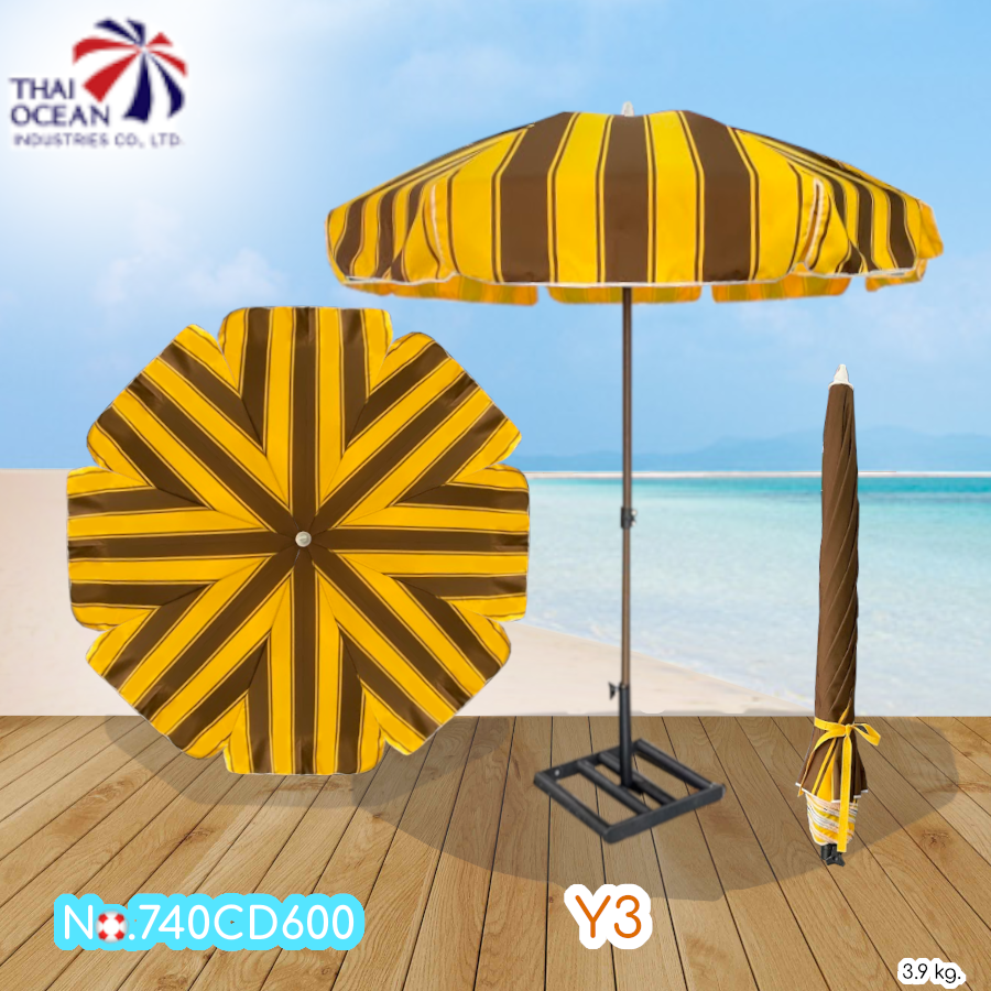 Leo ร่มสนามลายริ้ว ร่มแม่ค้า ร่มขายของ ขนาด Ø1.80 เมตร ร่มตกแต่งสวน สถานที่ต่างๆ ร้านอาหาร โรงแรม