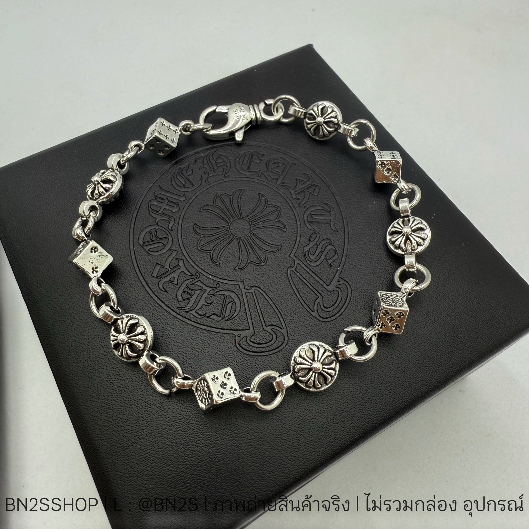 Chrome Heart DICE AND CROSSBALL BRACELET สร้อยข้อมือโครมฮาร์ทท จี้ลูกเต๋า อะไหล่เงิน พร้อมส่ง