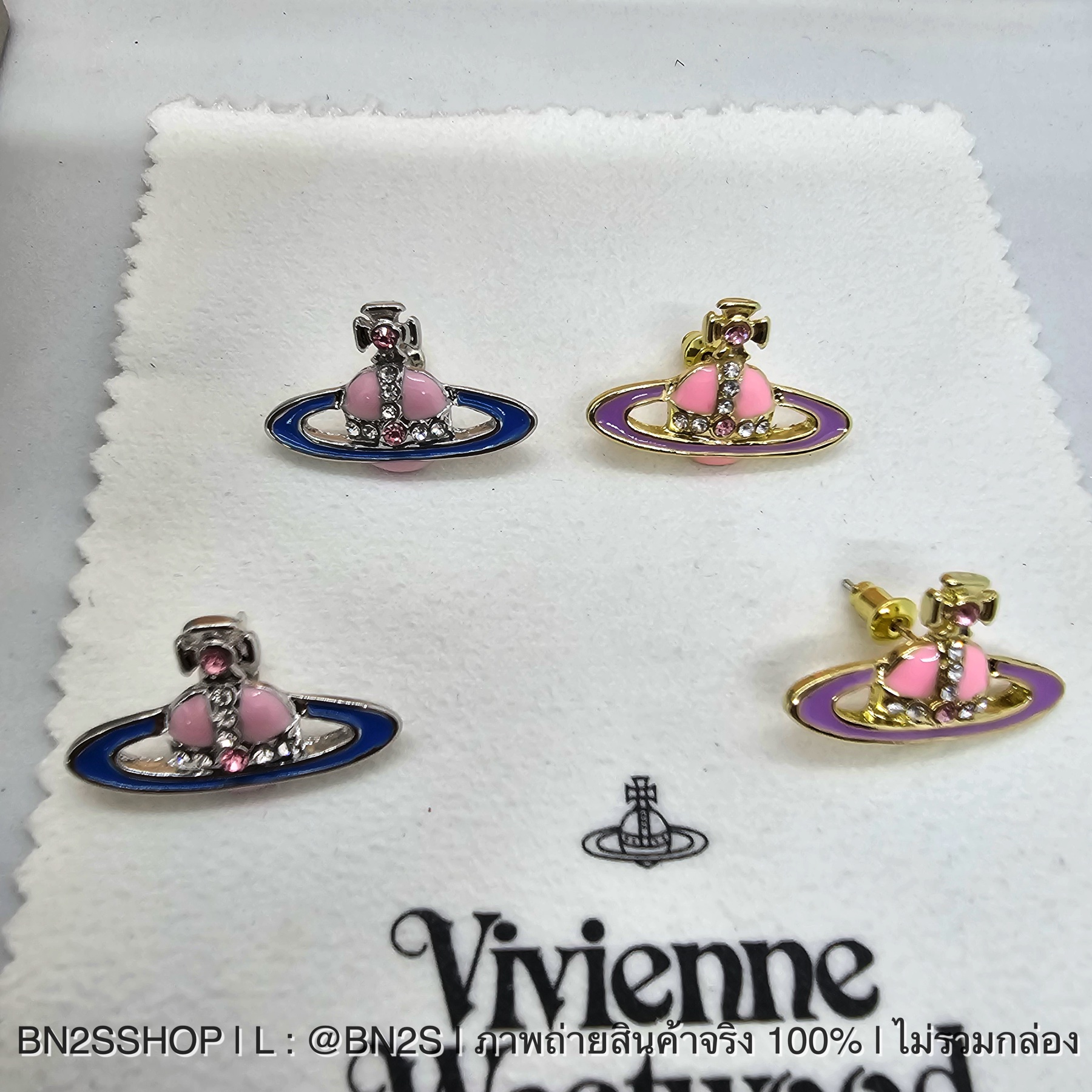 สีน้ำเงิน | Vivienne Westwood Saturn Earrings ต่างหูดาวเสาร์ลงสี งานสวย