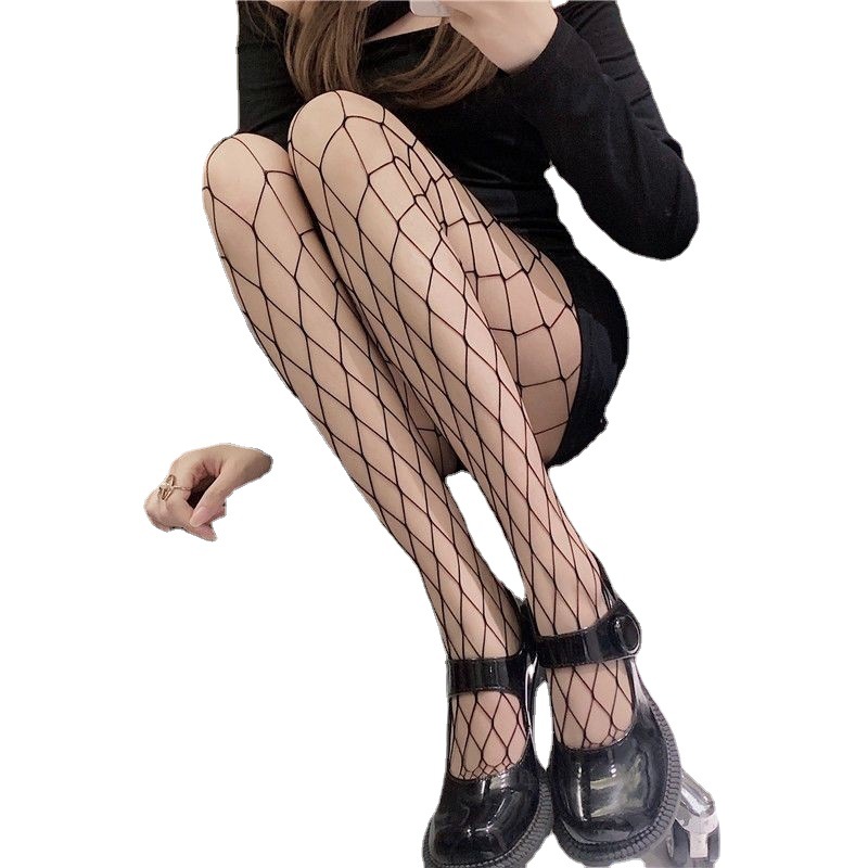 ถุงน่องตาข่ายสีดำ ตาข่ายใหญ่ เซ็กซี่