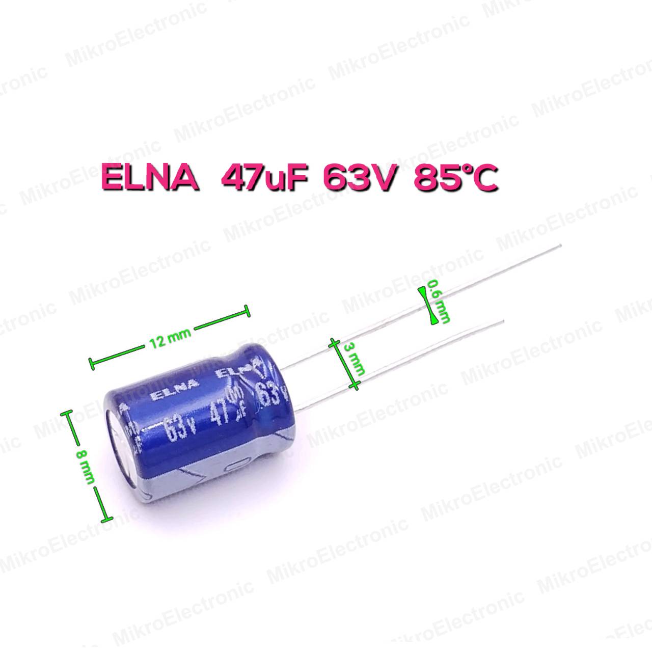 ตัวเก็บประจุ 47uF 63V pitch 3 mm. 85C ELNA Capacitor