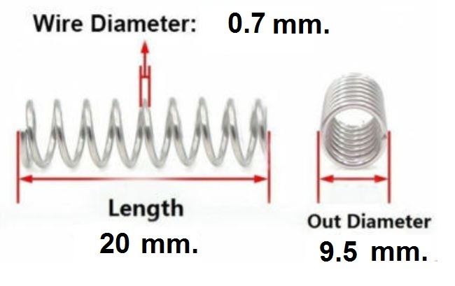 สปริงขดแบบกด ขนาด 9.5x20 mm. Compression Spring Pressure Spring Steel สปริงกด สปริงดัน