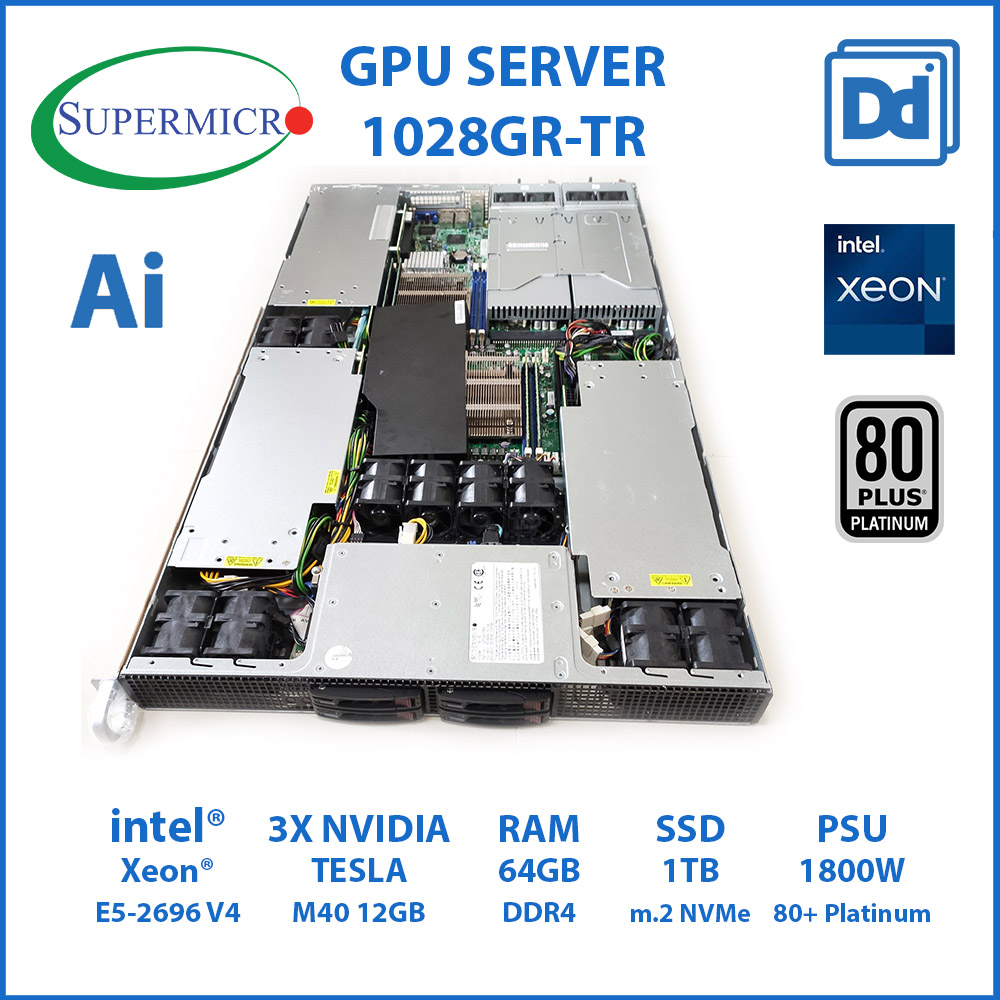 Supermicro 1028GR-TR XEON E5-2696V4 44Core 88Thread RAM 64GB NVMe 1TB GPU 3x NV TESLA M40 12GB GPU SERVER Ai เซิร์ฟเวอร์