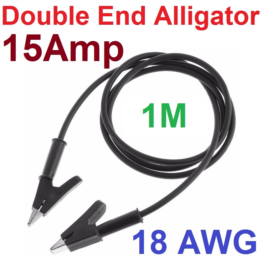 สายไฟปากคีบ 2 หัว สีดำ 1000V 15A 18AWG ยาว 1 เมตร Insulated Double Ended Alligator Clips Electrical Clamp Insulated Test Cable back color 1m.