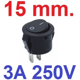 สวิตช์ 2 ทาง 2 ขา สีดำ ไม่มีไฟ ขนาด 15mm ทรงกระบอก Diameter 15 mm 2PIN Black color MINI ROUND Push Button rocker Switch ON/OFF power switches 3A/250V 6A/125V สวิทช์กระดก