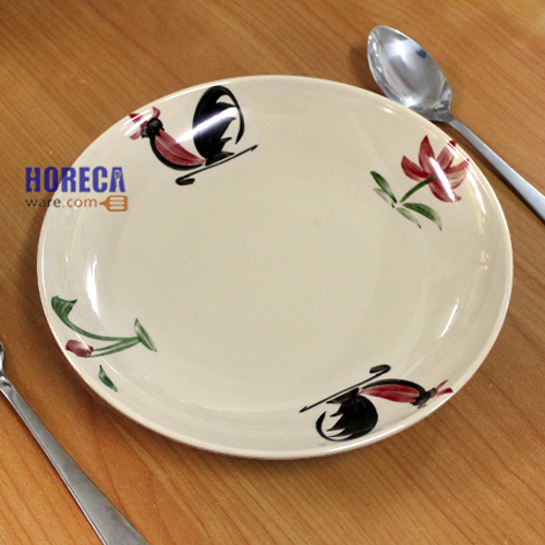 จานทรงใบบัว 9นิ้ว ลายไก่ ตราไทยเมลามีน