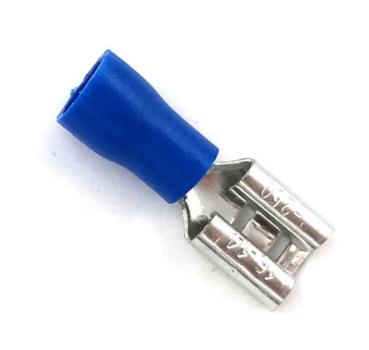 หางปลาหุ้มฉนวน FDD2-250 สีน้ำเงิน ตัวเมีย สำหรับสายไฟขนาด 1.5-2.5 mm2 (16-14 AWG) 300V Crimp Terminal หางปลาเสียบแอร์ แพคละ 10 ตัว