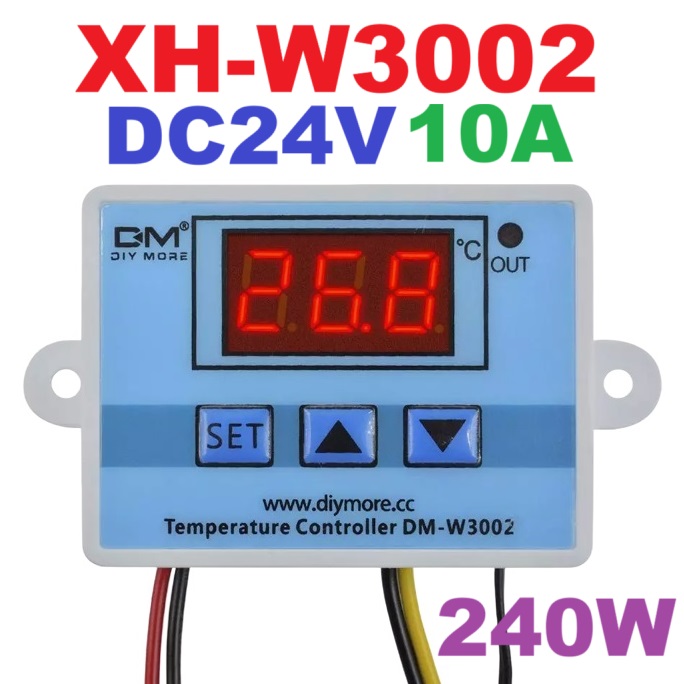 เครื่องควบคุมอุณหภูมิ 24V 10A 240W XH-W3002 Digital Thermostat Temperature Control Switch Temperature Controller Digital Display Mini Thermostat Switch with Water-resistant Sensor Probe