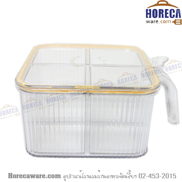 ชุดเครื่องปรุง 4 ที่ มีฝาปิด มีมือจับ ช่อง สีใส ซีลส้ม ศศิธ [sst-02-01]