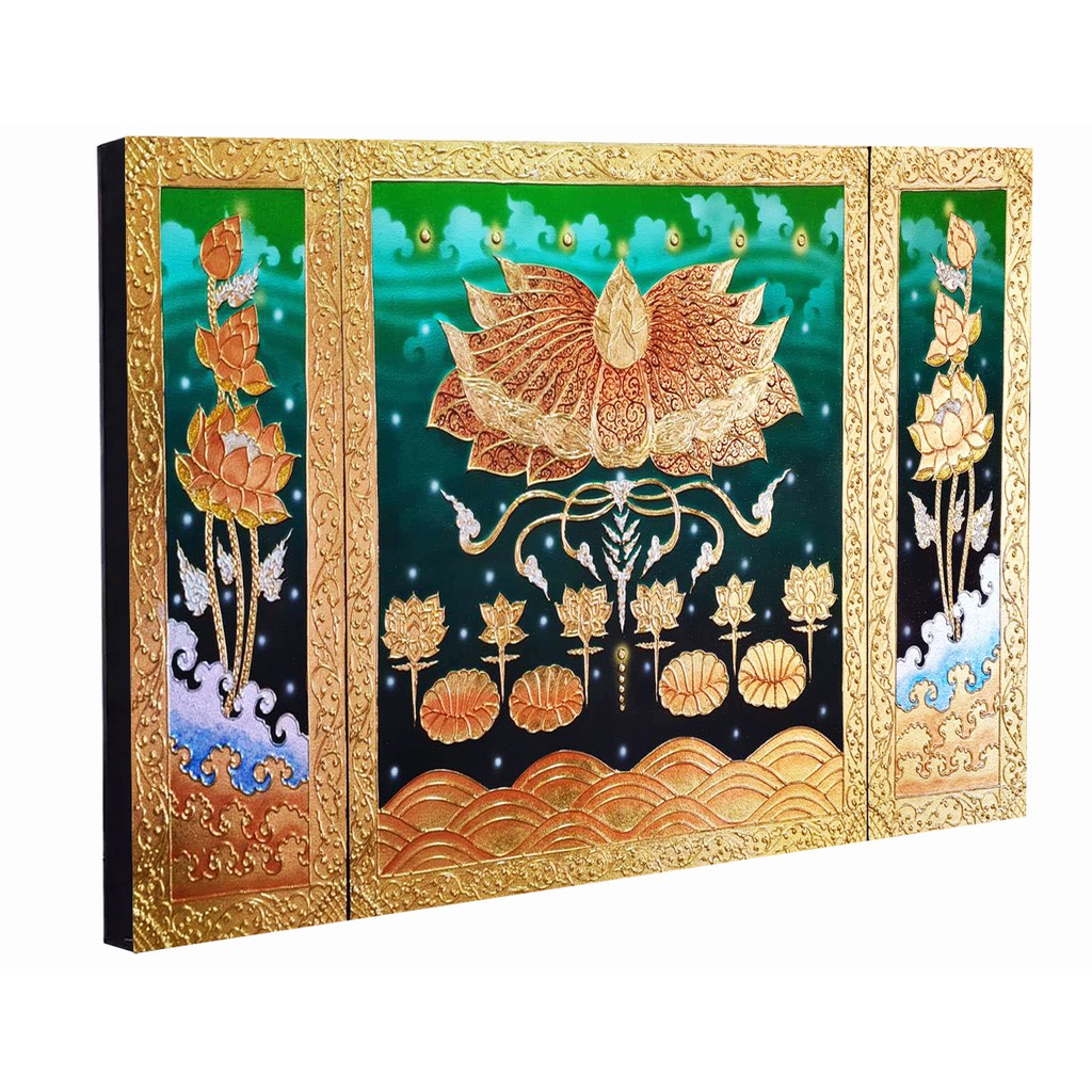 ภาพดอกบัว ภาพวาดติดผนัง รูปภาพติดผนัง รูปภาพเสริมมงคล รับทรัพย์ รูปติดห้องรับแขก ภาพติดผนังห้อง ใช้ตกแต่งผนังห้อง G0013