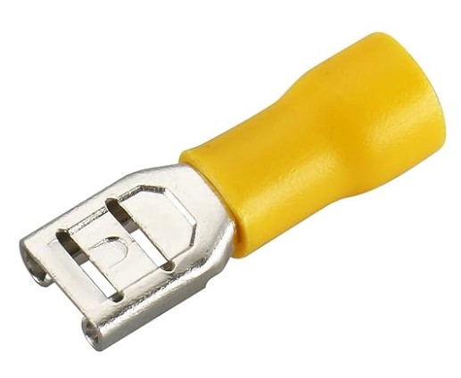 หางปลา FDD5.5-250 สีเหลือง สำหรับสายไฟ 4.0-6.0 mm2 (12-10 AWG) 24A แพ็กละ 20 ตัว Crimp Terminal หางปลาเสียบ ตัวเมีย