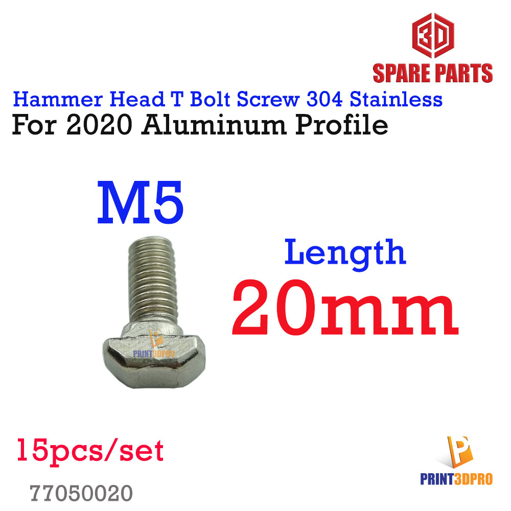 Hammer Head T Bolt Screw For Aluminium Profile 2020 Series M5 , M5 304 Stanless Steel 15pcs/set สกรูสำหรับ อลูมินัมโปรไฟล์