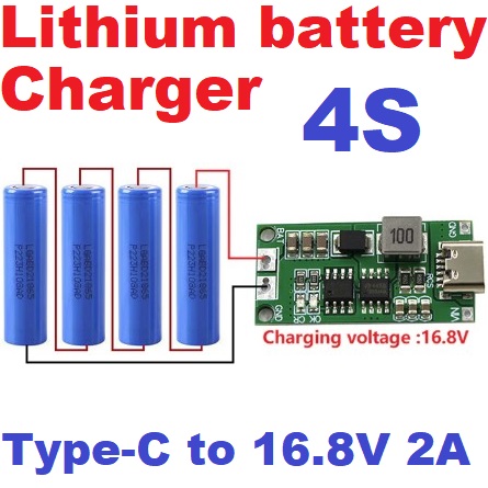 4S Type-C to 16.8V 2A Charger 18650 Multi Cell Lithium Battery Step-up Boost Lipo Polymer Lithium-ion