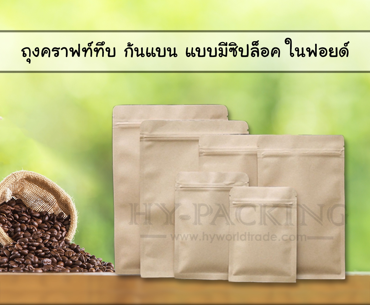 ถุงคราฟท์ทึบ ก้นแบน แบบมีซิปล็อค ในฟอยด์