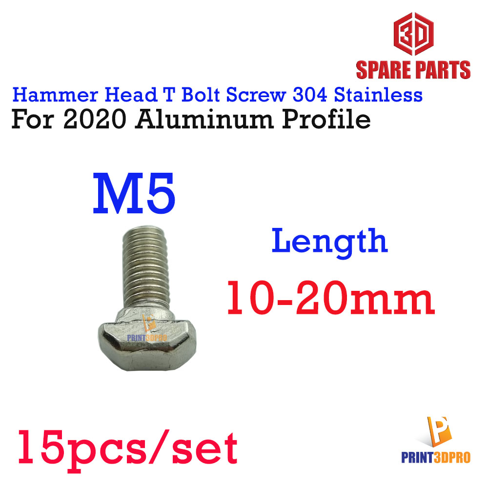 Hammer Head T Bolt Screw For Aluminium Profile 2020 Series M5 , M5 304 Stanless Steel 15pcs/set สกรูสำหรับ อลูมินัมโปรไฟล์