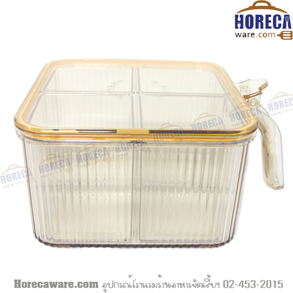 ชุดเครื่องปรุง 4 ที่ มีฝาปิด มีมือจับ ช่อง สีใส ซีลส้ม ศศิธ [sst-02-01]