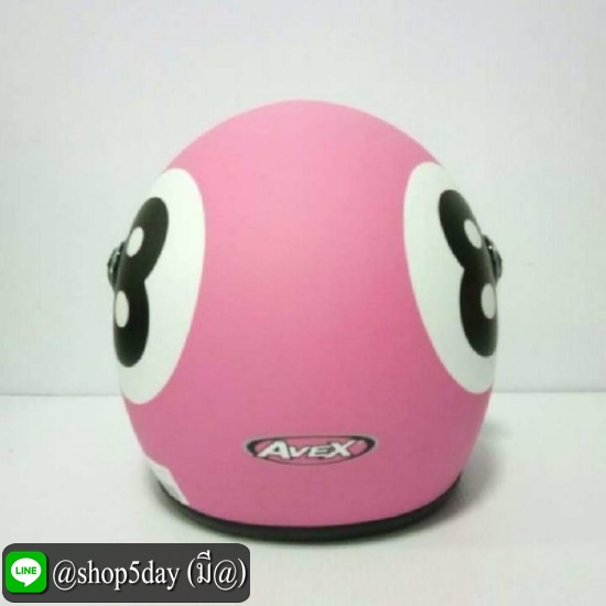 AVEX หมวกกันน็อค TEENAGE เลข8 สีชมพูด้าน แว่นดำ