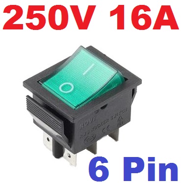 สวิตช์ 2 ทาง 6 ขา มีไฟสีเขียว Rocker Switch 16A 250V (20A 125V) 25x31mm. AC Electrical Equipment Switches 6 Pin KCD4 สวิทช์
