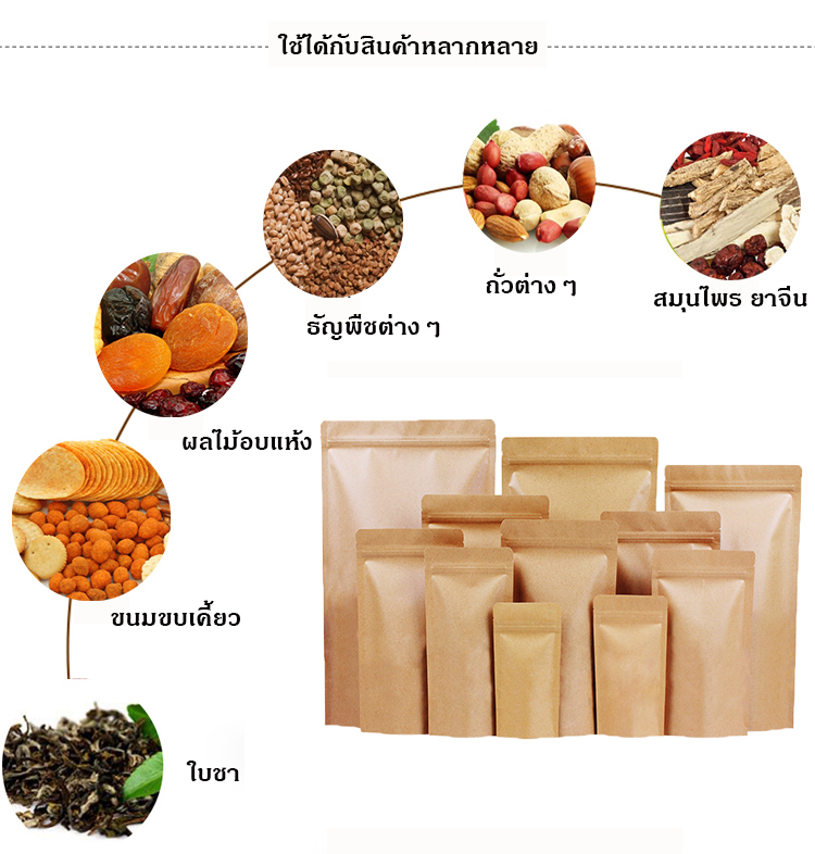 ถุงคราฟท์ทึบ ก้นตั้ง แบบมีซิปล็อค ในฟอยด์ สีน้ำตาล