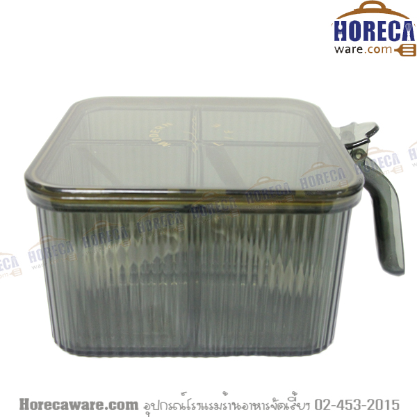 ชุดเครื่องปรุง 4 ที่ มีฝาปิด มีมือจับ ช่อง สีใส ซีลส้ม ศศิธ [sst-02-01]