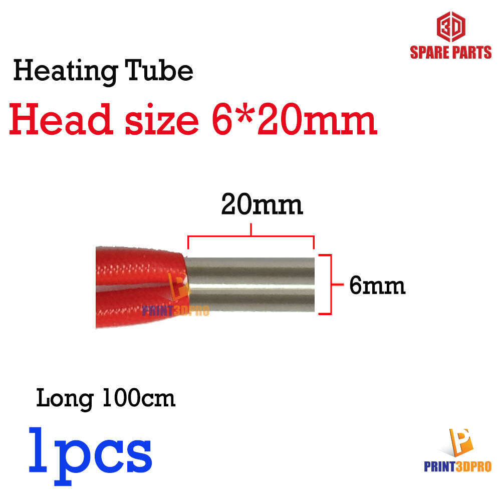 3D Spare Part Heating Tube head size 6x20mm12V , 24V 40W Long 100cm สายไฟทำความร้อน